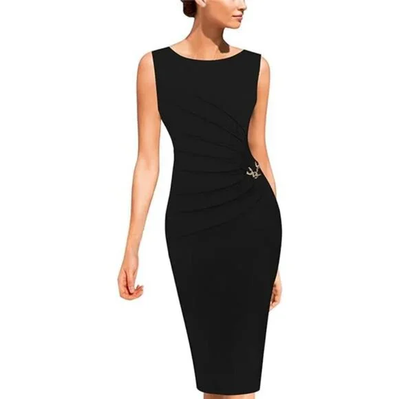 Elegant Ruched Office Cocktail Party Bodycon Pencil Dress Slim Fit - Picture 6 of 6